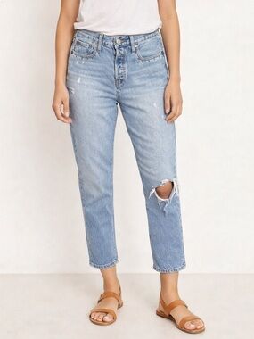 Levi's Light Blue Cropped Distressed Jeans with star studded pockets
